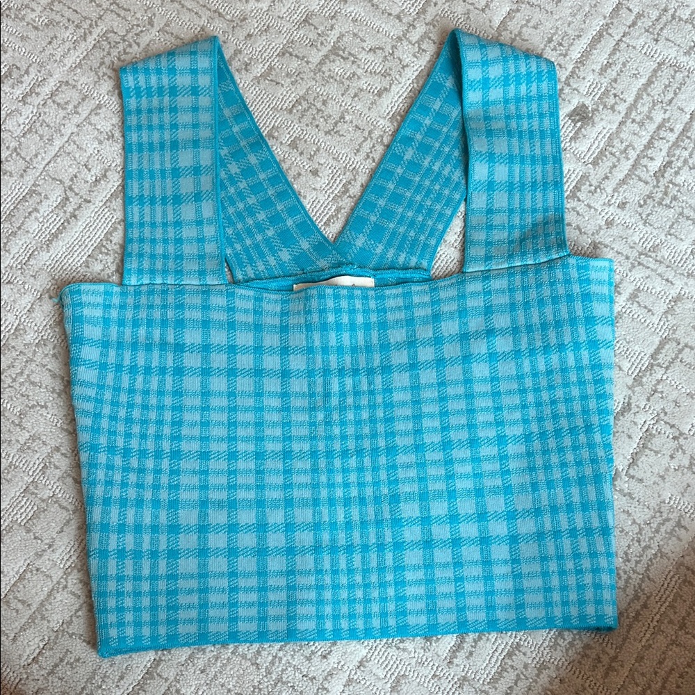 Listicle Turquoise Checkered Tank Top